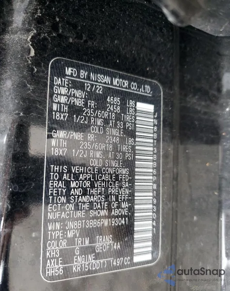 2023 Nissan Rogue Sv Intelligent Awd из США, поврежденный, VIN JN8BT3BB6PW193041